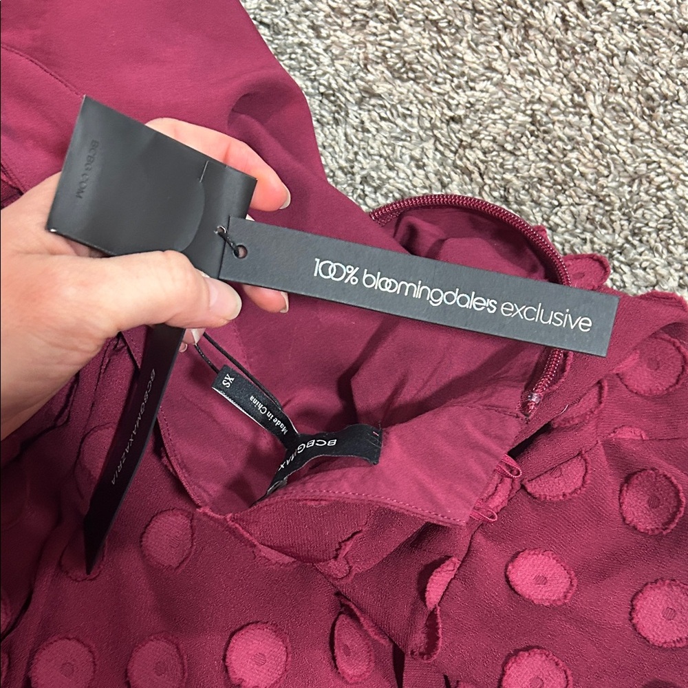 BCBGMaxAzria Burgundy Textured Long Sleeve Dress - Picture 6 of 6